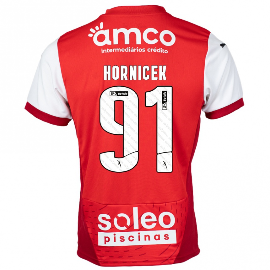 キッズフットボールLukas Hornicek#91赤 白ホームシャツ2024/25ジャージーユニフォーム