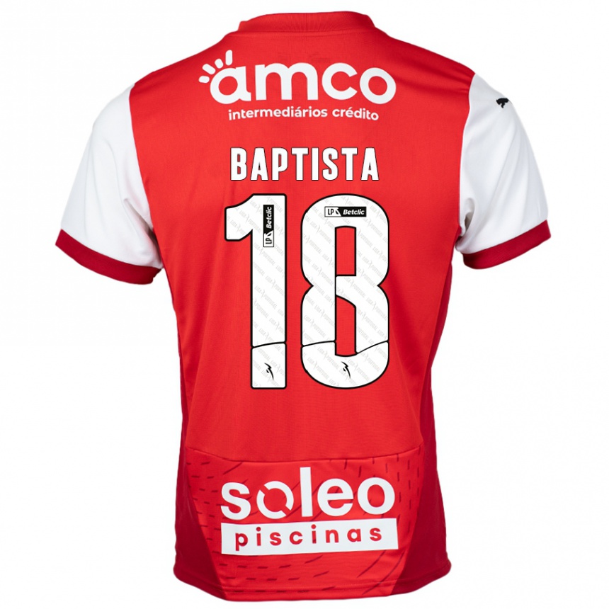 キッズフットボールTiago Baptista#18赤 白ホームシャツ2024/25ジャージーユニフォーム