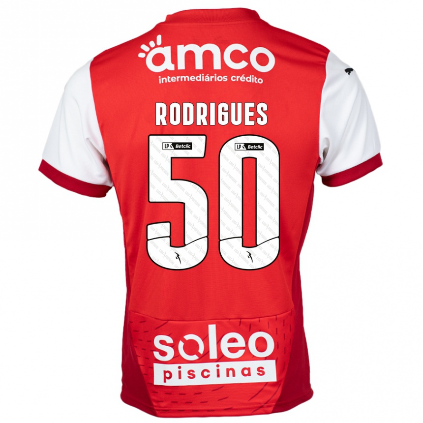 キッズフットボールDiego Rodrigues#50赤 白ホームシャツ2024/25ジャージーユニフォーム