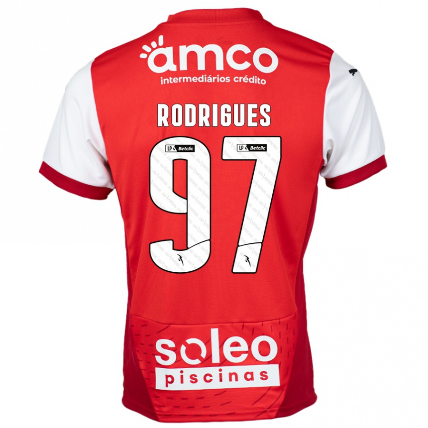 キッズフットボールDinis Rodrigues#97赤 白ホームシャツ2024/25ジャージーユニフォーム