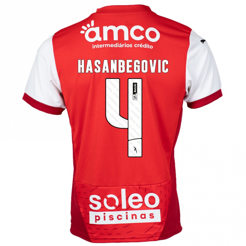 キッズフットボールMelisa Hasanbegović#4赤 白ホームシャツ2024/25ジャージーユニフォーム