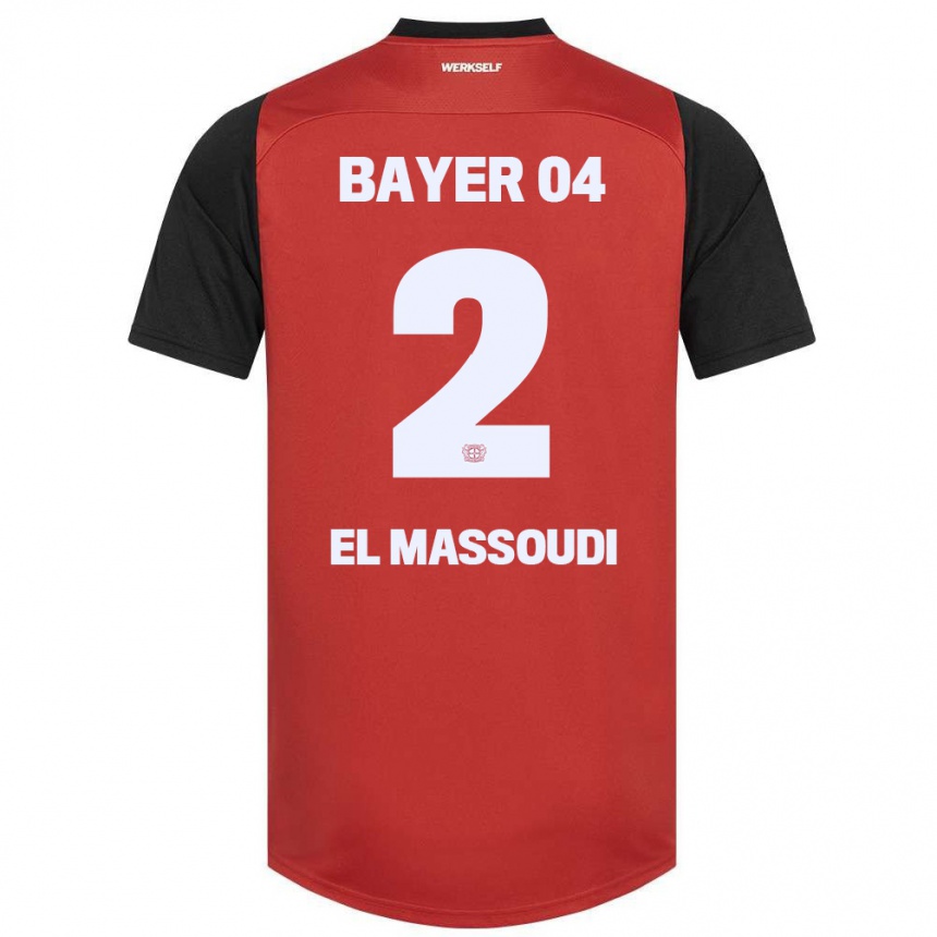 キッズフットボールNassim El Massoudi#2赤黒ホームシャツ2024/25ジャージーユニフォーム