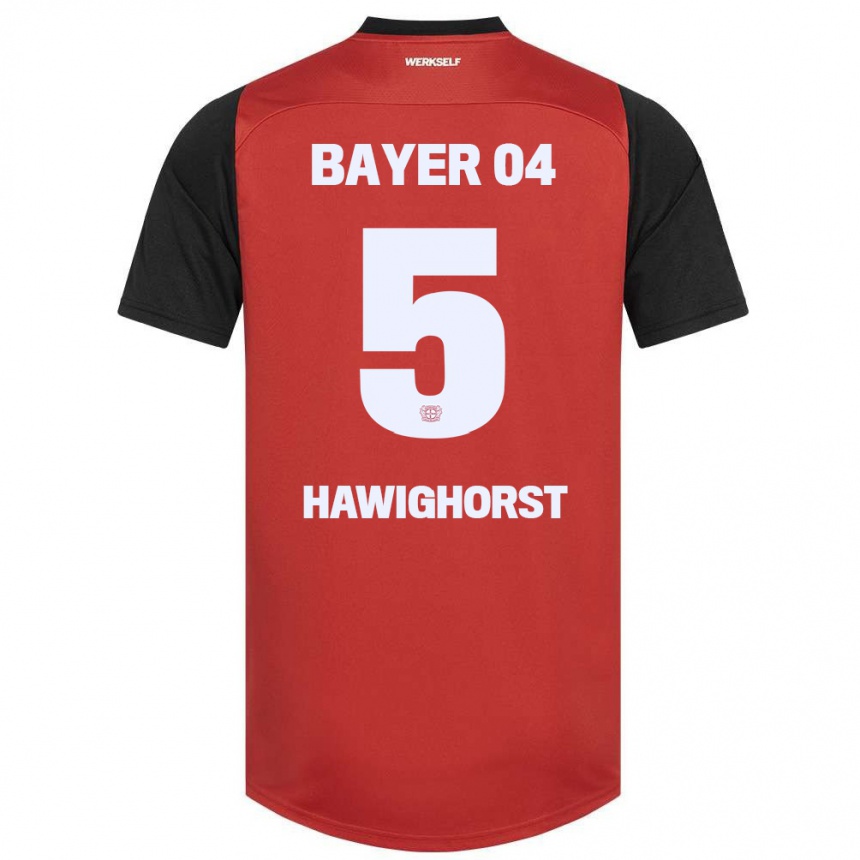 キッズフットボールBen Hawighorst#5赤黒ホームシャツ2024/25ジャージーユニフォーム