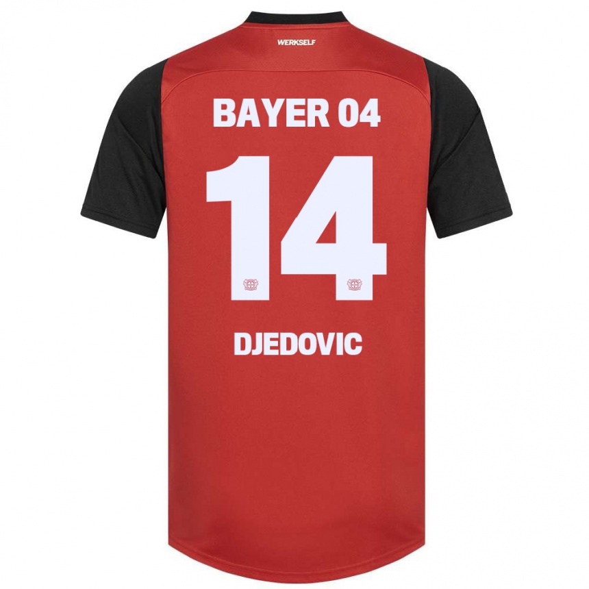 キッズフットボールMelis Djedovic#14赤黒ホームシャツ2024/25ジャージーユニフォーム