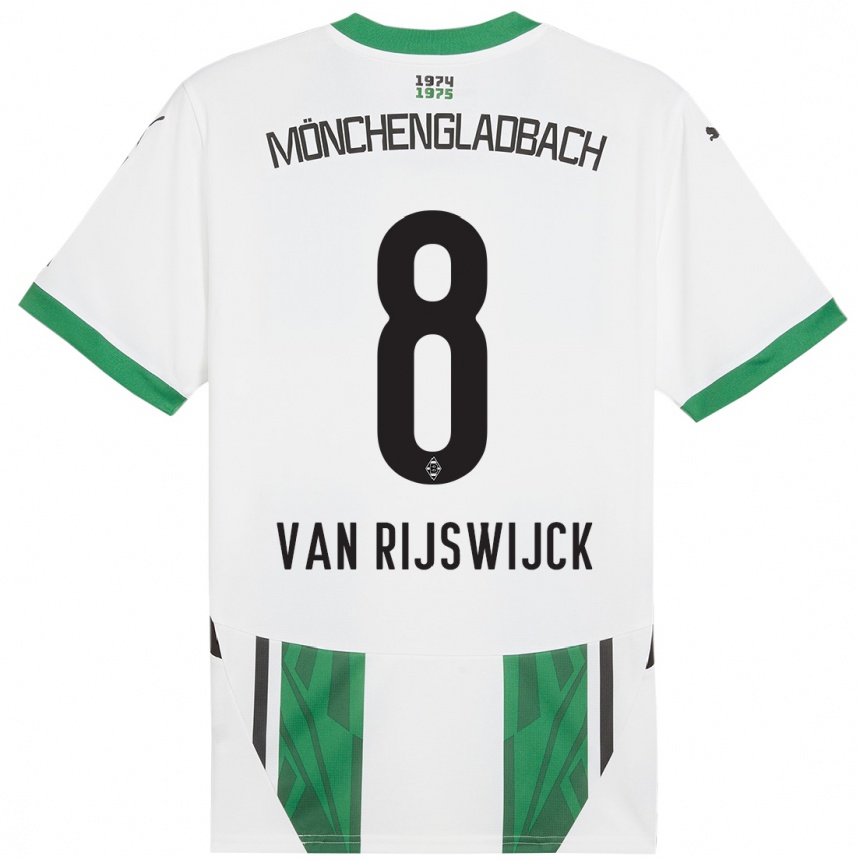 キッズフットボールBritt Van Rijswijck#8白緑ホームシャツ2024/25ジャージーユニフォーム