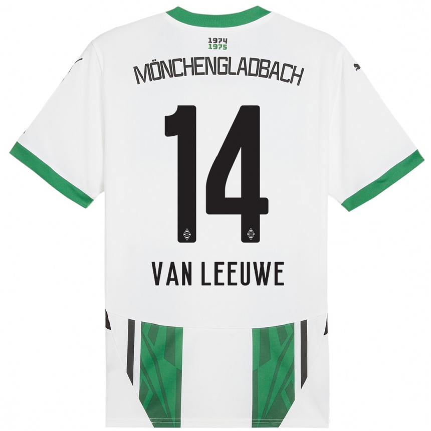 キッズフットボールKyra Van Leeuwe#14白緑ホームシャツ2024/25ジャージーユニフォーム