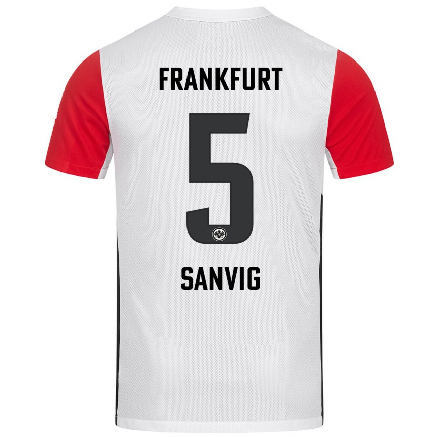 キッズフットボールPernille Sanvig#5白 赤ホームシャツ2024/25ジャージーユニフォーム