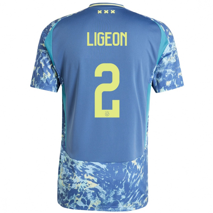 キッズフットボールRuben Ligeon#2灰青黄アウェイシャツ2024/25ジャージーユニフォーム