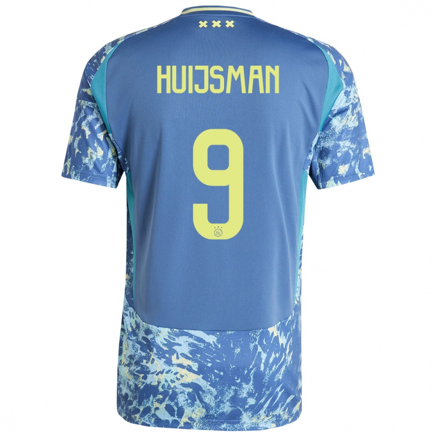 キッズフットボールMitchi Huijsman#9灰青黄アウェイシャツ2024/25ジャージーユニフォーム