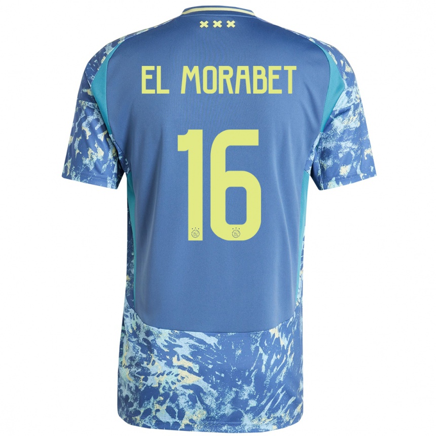 キッズフットボールYounes El Morabet#16灰青黄アウェイシャツ2024/25ジャージーユニフォーム