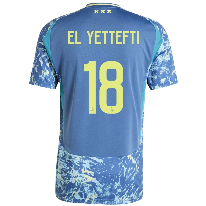 キッズフットボールAdil Amghar El Yettefti#18灰青黄アウェイシャツ2024/25ジャージーユニフォーム