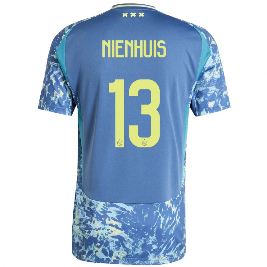 キッズフットボールLois Niënhuis#13灰青黄アウェイシャツ2024/25ジャージーユニフォーム