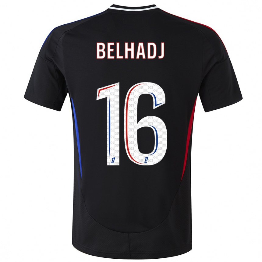 キッズフットボールFéerine Belhadj#16黒アウェイシャツ2024/25ジャージーユニフォーム