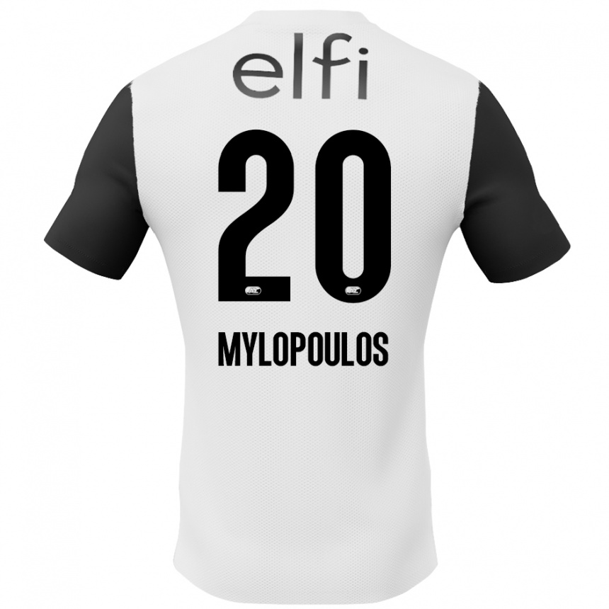 キッズフットボールMarios Mylopoulos#20白 黒アウェイシャツ2024/25ジャージーユニフォーム