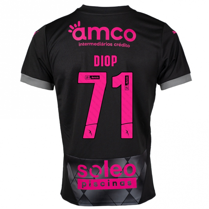 キッズフットボールMamadou Diop#71ブラック ピンクアウェイシャツ2024/25ジャージーユニフォーム