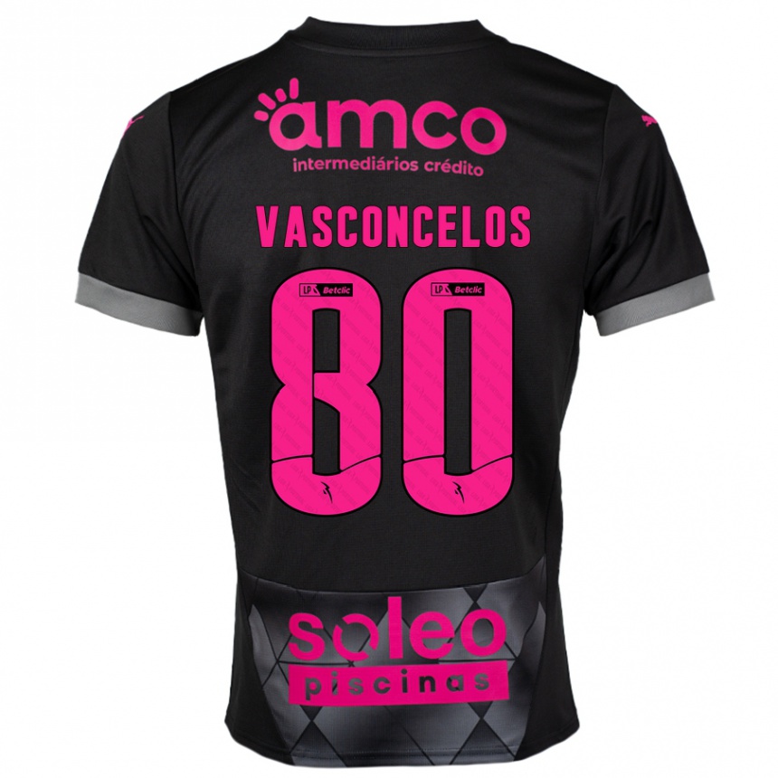 キッズフットボールVasconcelos#80ブラック ピンクアウェイシャツ2024/25ジャージーユニフォーム