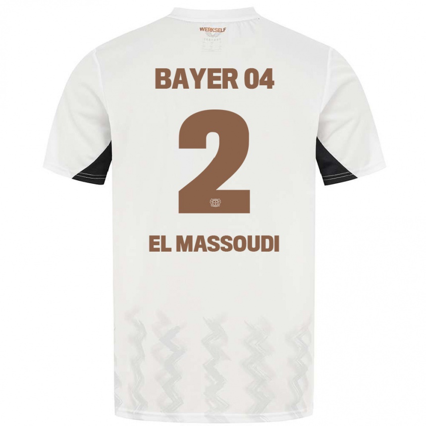 キッズフットボールNassim El Massoudi#2白 黒アウェイシャツ2024/25ジャージーユニフォーム