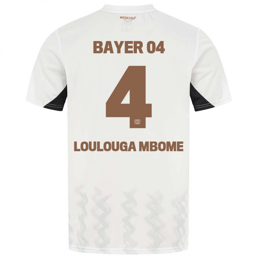 キッズフットボールAdrien Loulouga Mbome#4白 黒アウェイシャツ2024/25ジャージーユニフォーム