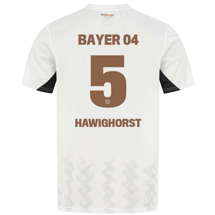 キッズフットボールBen Hawighorst#5白 黒アウェイシャツ2024/25ジャージーユニフォーム