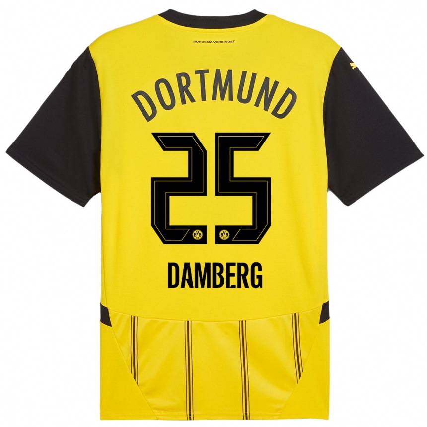 メンズフットボールNiclas Damberg#25黄 黒ホームシャツ2024/25ジャージーユニフォーム