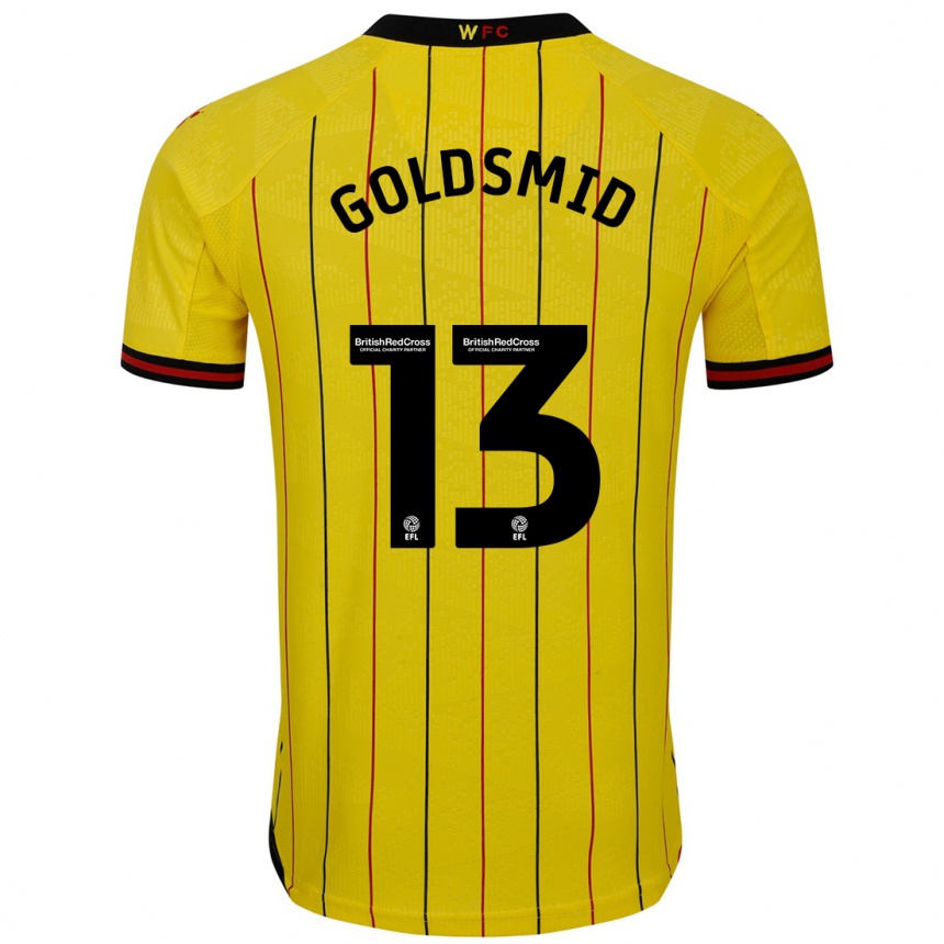 メンズフットボールJacqui Goldsmid#13黄 黒ホームシャツ2024/25ジャージーユニフォーム