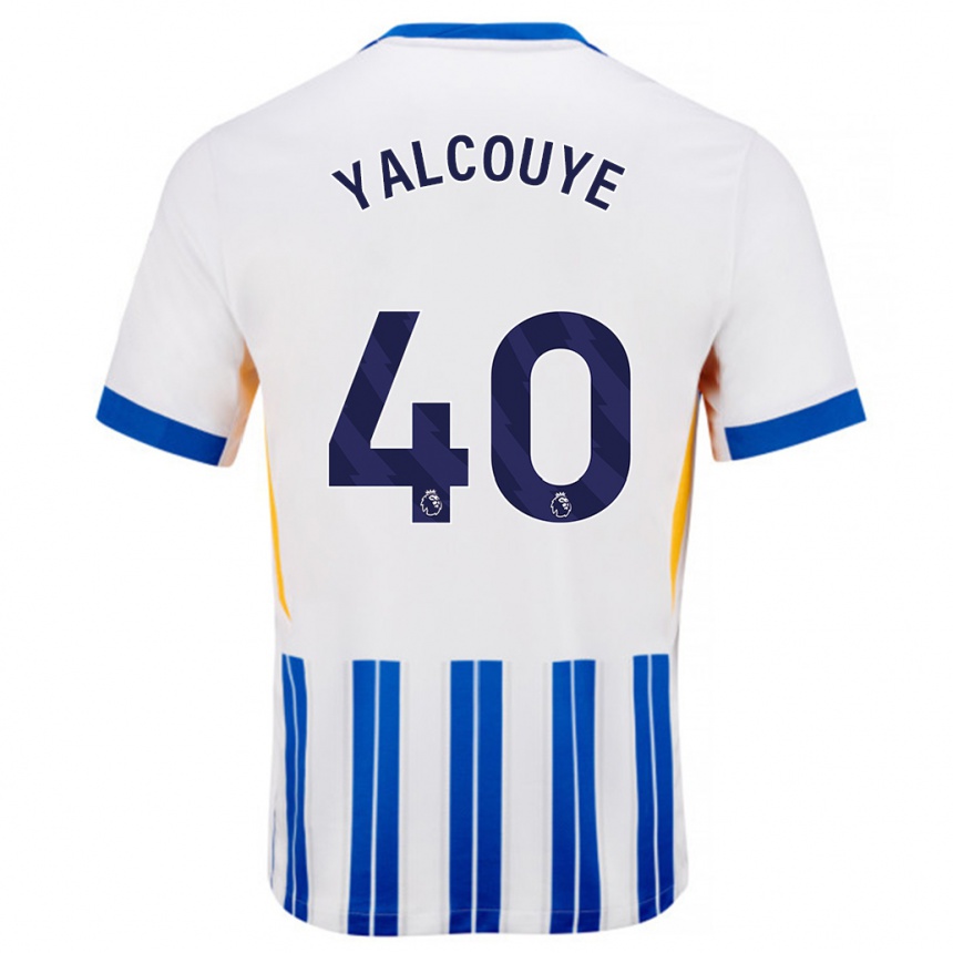 メンズフットボールMalick Junior Yalcouyé#40白青のピンストライプホームシャツ2024/25ジャージーユニフォーム