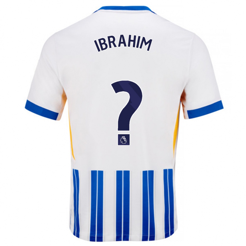 メンズフットボールYounes Ibrahim#0白青のピンストライプホームシャツ2024/25ジャージーユニフォーム