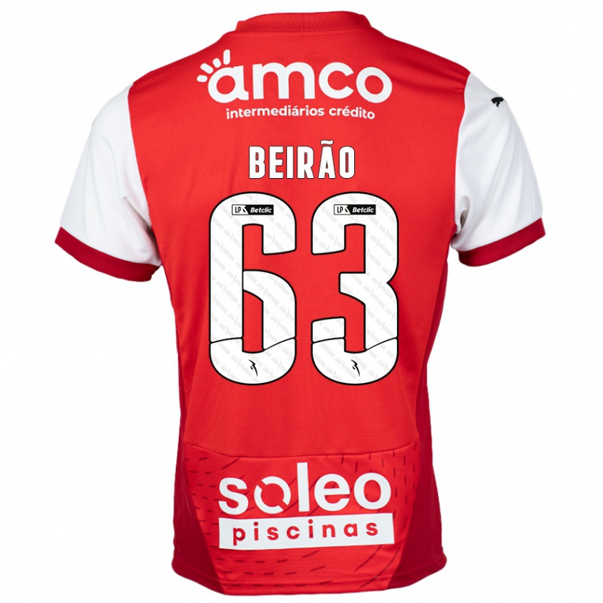 メンズフットボールRodrigo Beirão#63赤 白ホームシャツ2024/25ジャージーユニフォーム