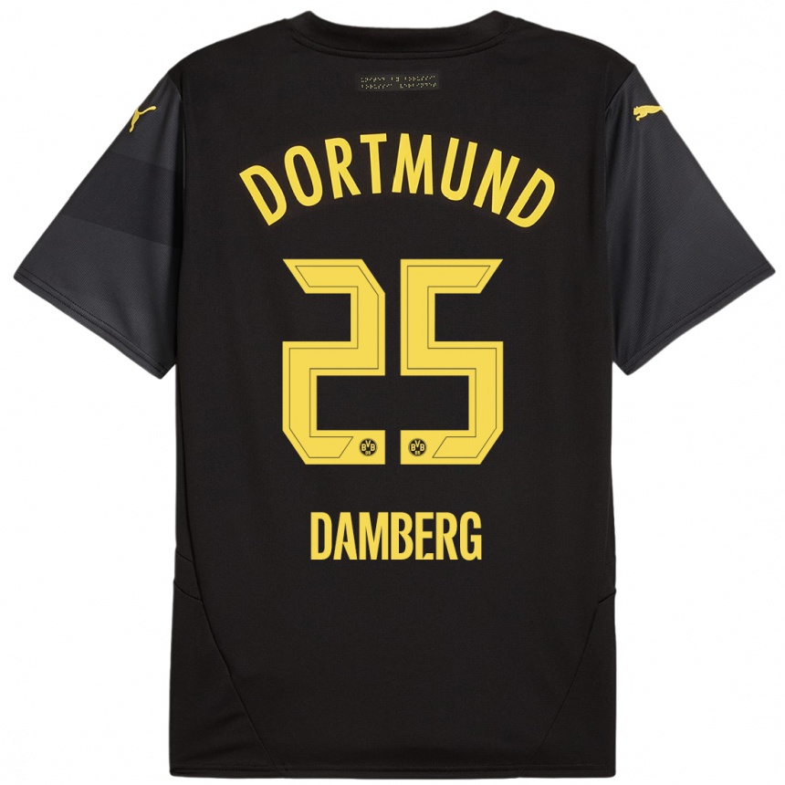 メンズフットボールNiclas Damberg#25黒 黄アウェイシャツ2024/25ジャージーユニフォーム