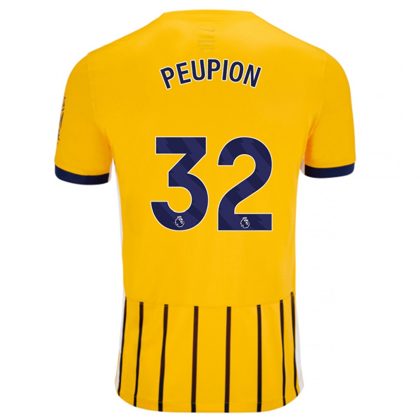 メンズフットボールCameron Peupion#32金と青のピンストライプアウェイシャツ2024/25ジャージーユニフォーム