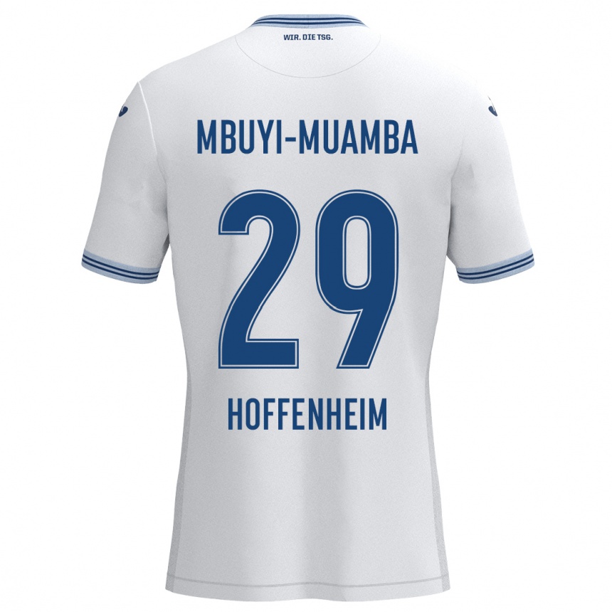 メンズフットボールHubert Mbuyi-Muamba#29ホワイト ブルーアウェイシャツ2024/25ジャージーユニフォーム