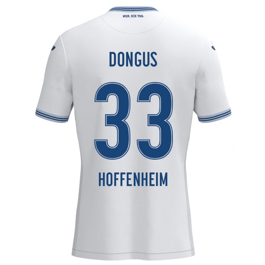 メンズフットボールFabienne Dongus#33ホワイト ブルーアウェイシャツ2024/25ジャージーユニフォーム