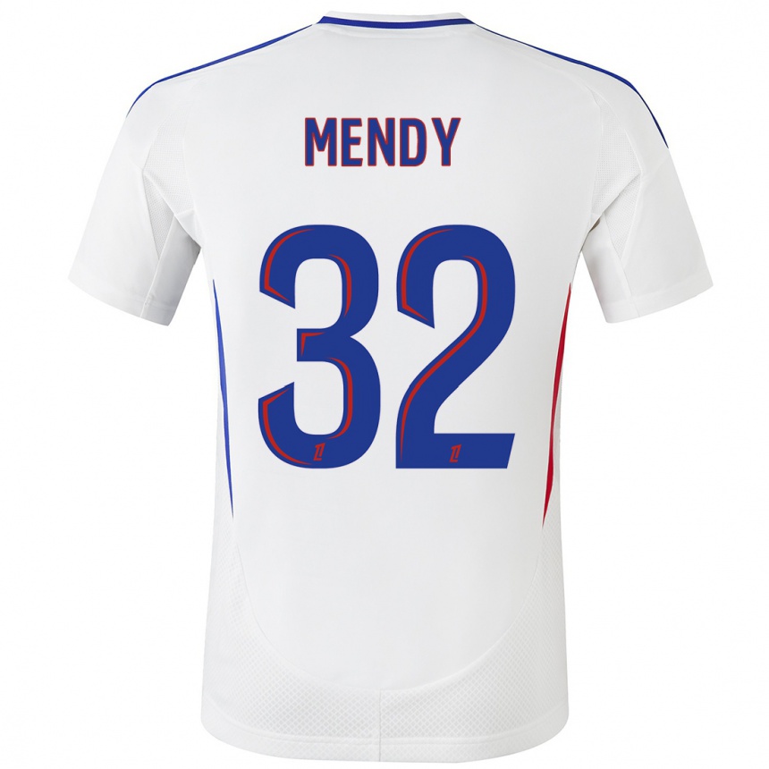 レディースフットボールMaeline Mendy#32ホワイト ブルーホームシャツ2024/25ジャージーユニフォーム