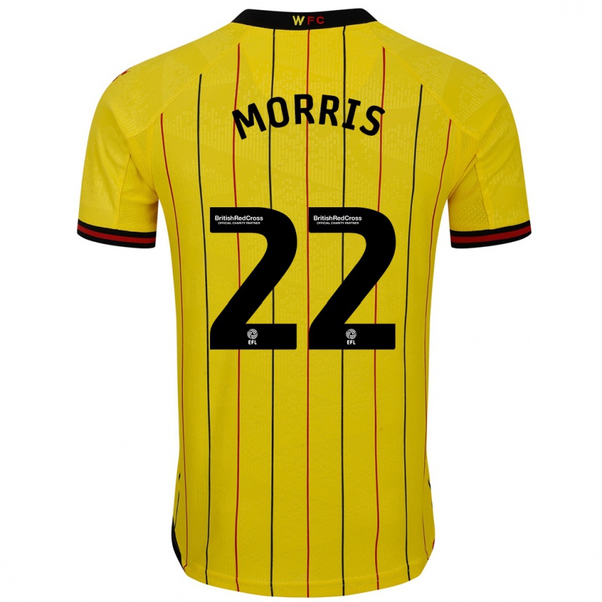 レディースフットボールJames Morris#22黄 黒ホームシャツ2024/25ジャージーユニフォーム