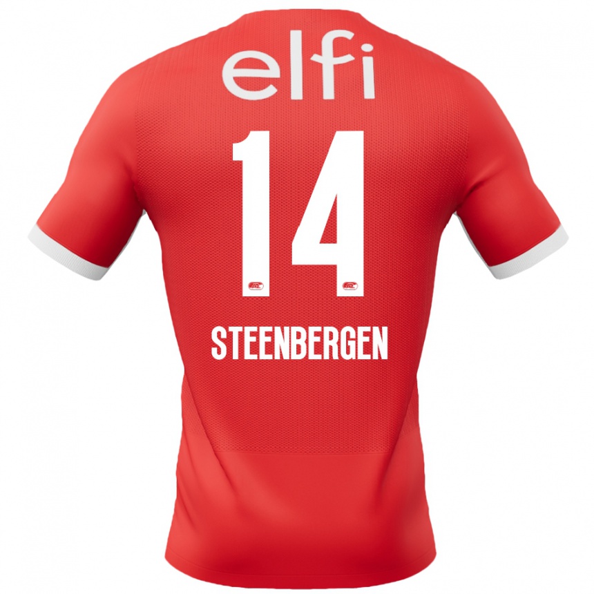 レディースフットボールThom Steenbergen#14赤 白ホームシャツ2024/25ジャージーユニフォーム