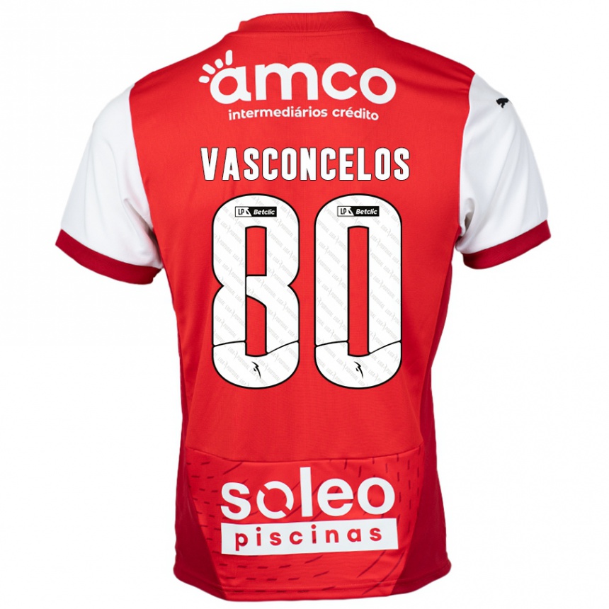 レディースフットボールVasconcelos#80赤 白ホームシャツ2024/25ジャージーユニフォーム