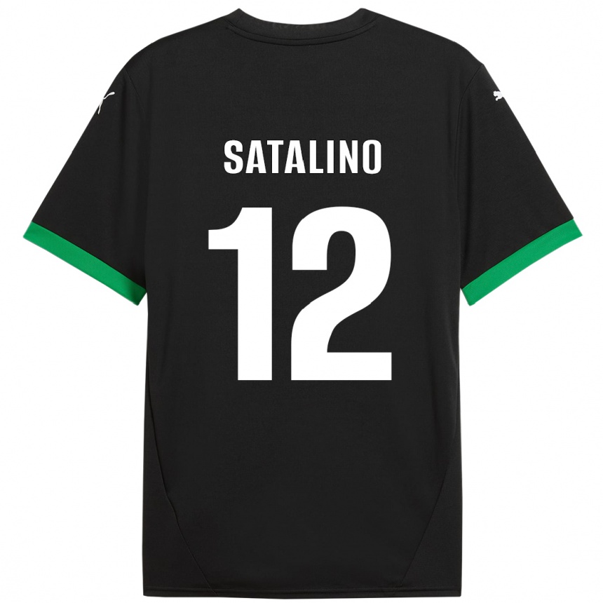 キッズフットボールGiacomo Satalino#12黒 ダークグリーンホームシャツ2024/25ジャージーユニフォーム