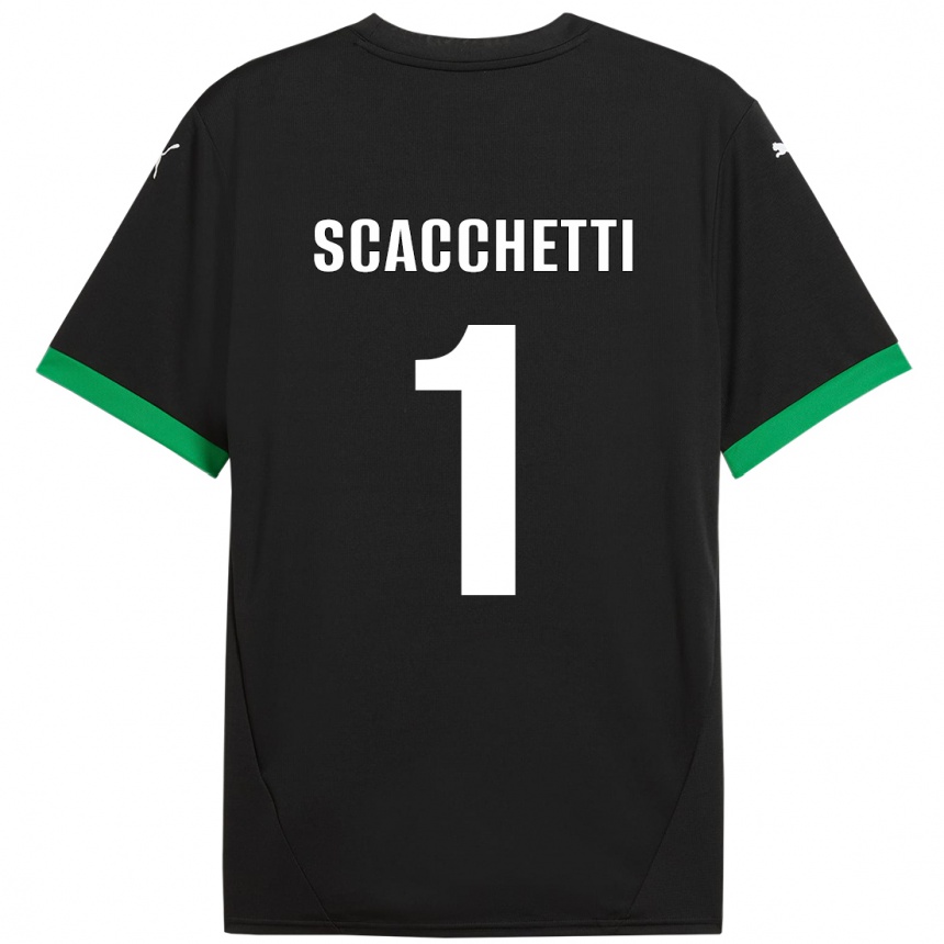 キッズフットボールAlessandro Scacchetti#1黒 ダークグリーンホームシャツ2024/25ジャージーユニフォーム