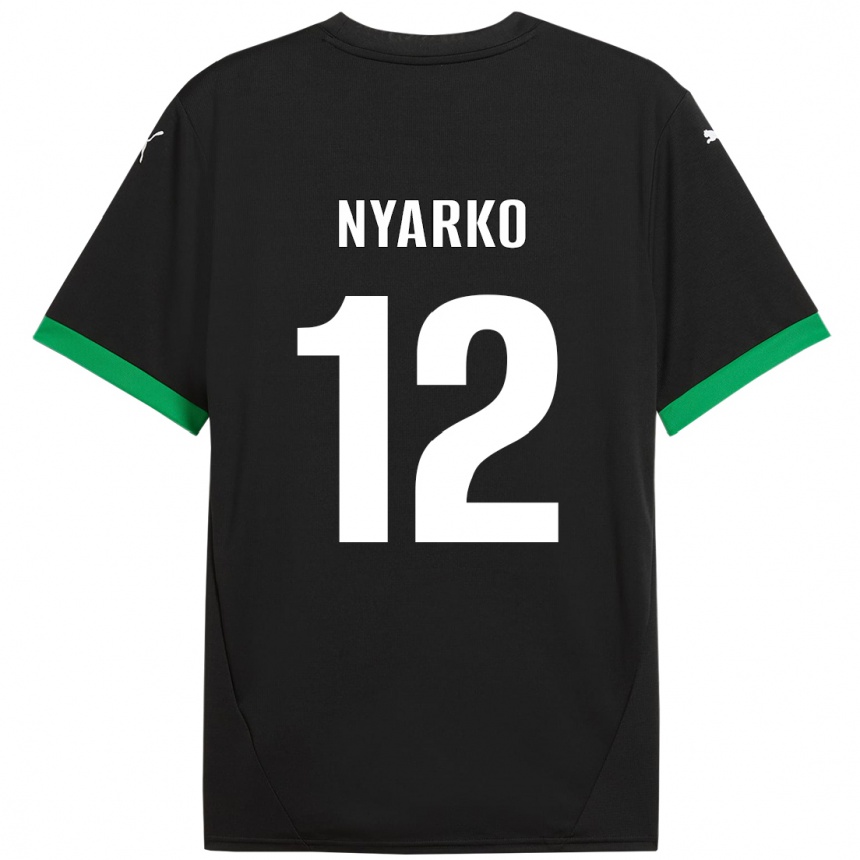 キッズフットボールLorenzo Nyarko#12黒 ダークグリーンホームシャツ2024/25ジャージーユニフォーム