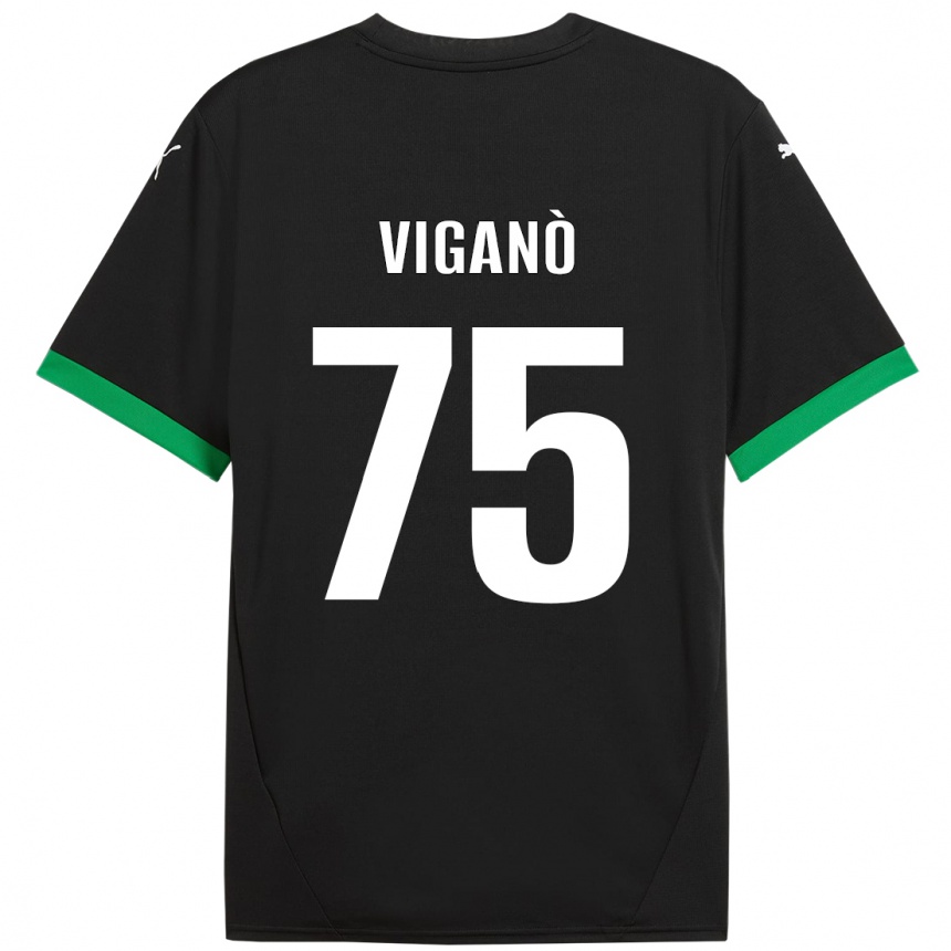 キッズフットボールLorenzo Viganò#75黒 ダークグリーンホームシャツ2024/25ジャージーユニフォーム