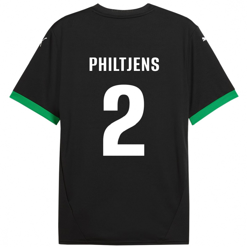 キッズフットボールDavina Philtjens#2黒 ダークグリーンホームシャツ2024/25ジャージーユニフォーム