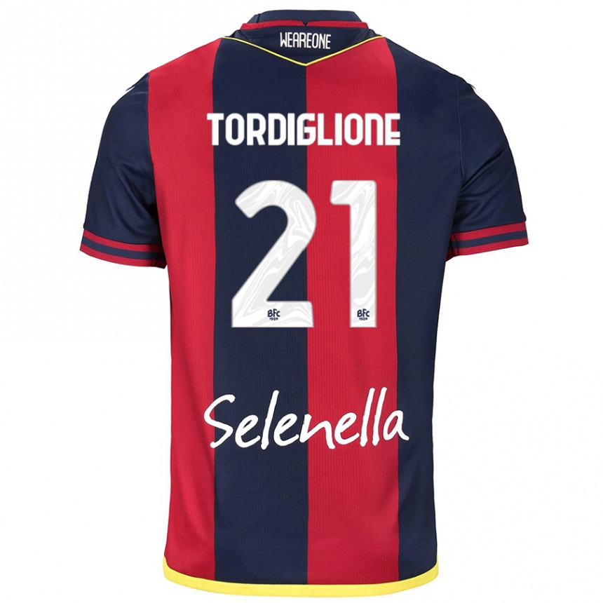 キッズフットボールNicolò Tordiglione#21レッド ロイヤルブルーホームシャツ2024/25ジャージーユニフォーム