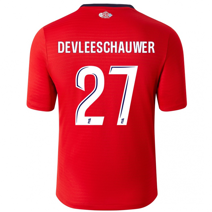 キッズフットボールGwenaëlle Devleeschauwer#27赤 白ホームシャツ2024/25ジャージーユニフォーム