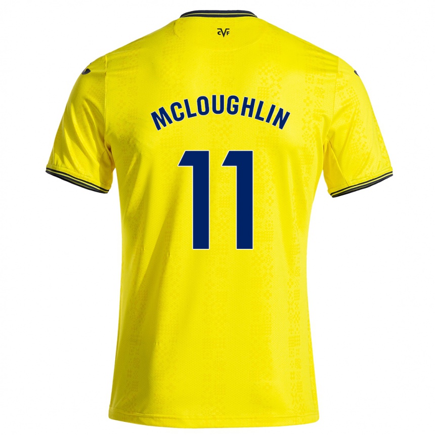 キッズフットボールCaden Mcloughlin#11黄 黒ホームシャツ2024/25ジャージーユニフォーム