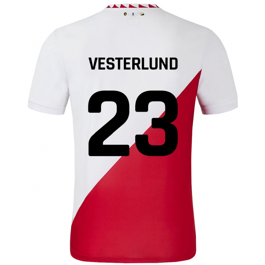 キッズフットボールNiklas Vesterlund#23白 赤ホームシャツ2024/25ジャージーユニフォーム