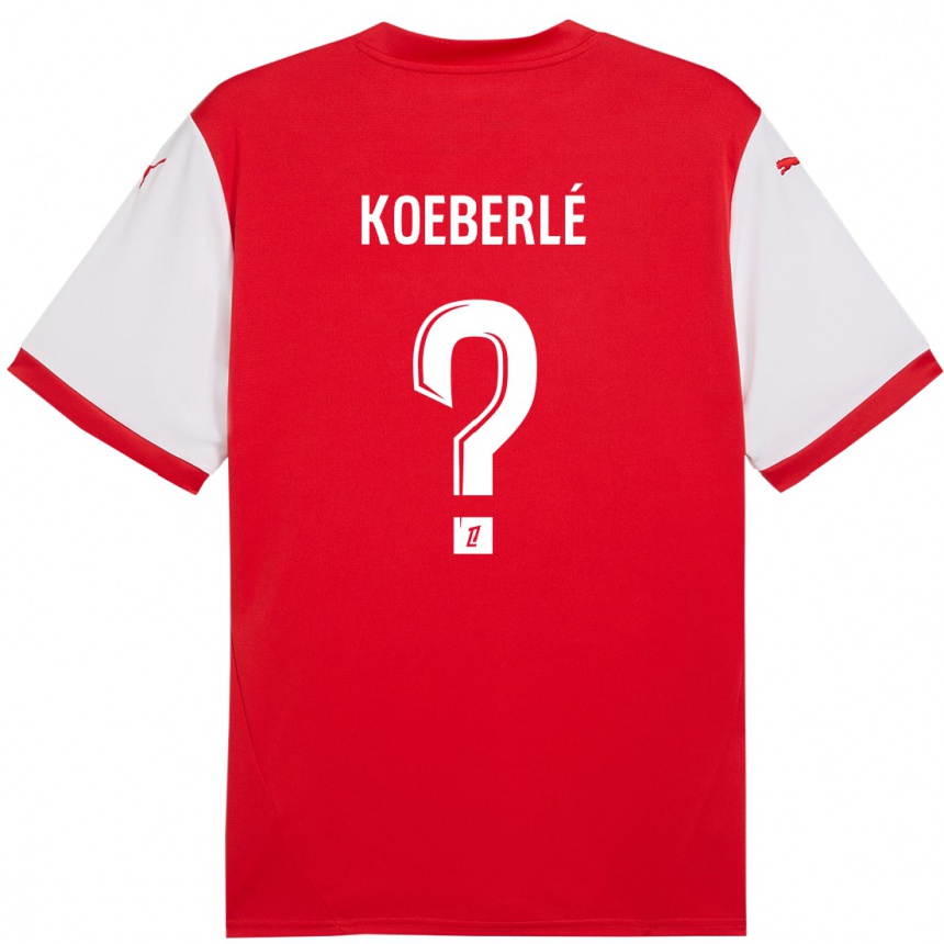 キッズフットボールSamuel Koeberlé#0赤 白ホームシャツ2024/25ジャージーユニフォーム