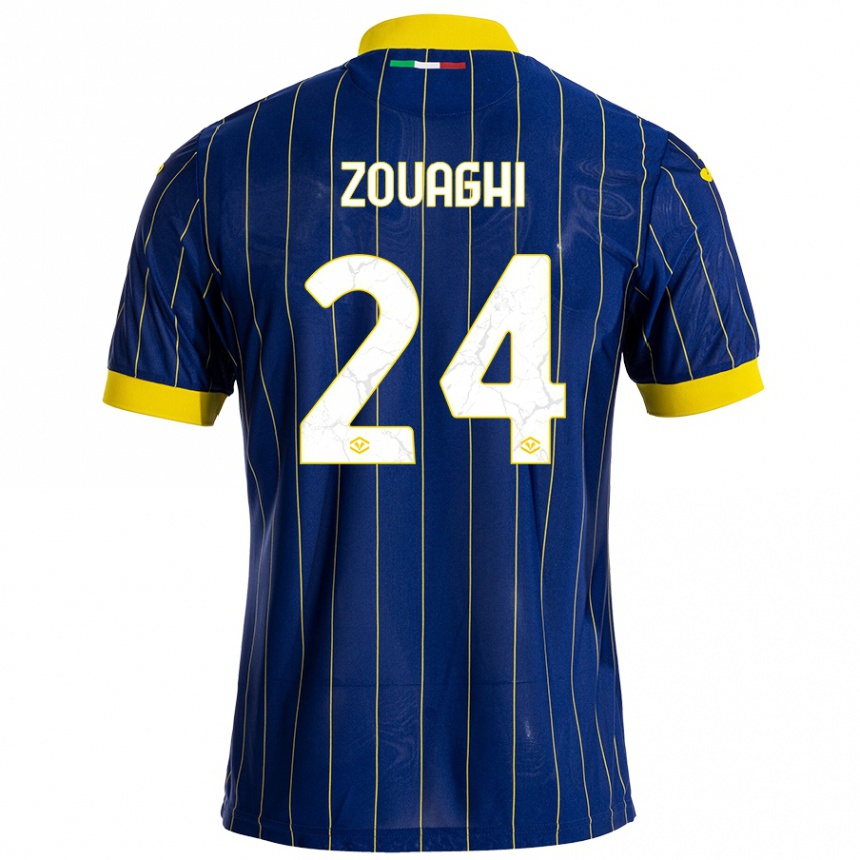 キッズフットボールThomas Zouaghi#24青 黄ホームシャツ2024/25ジャージーユニフォーム