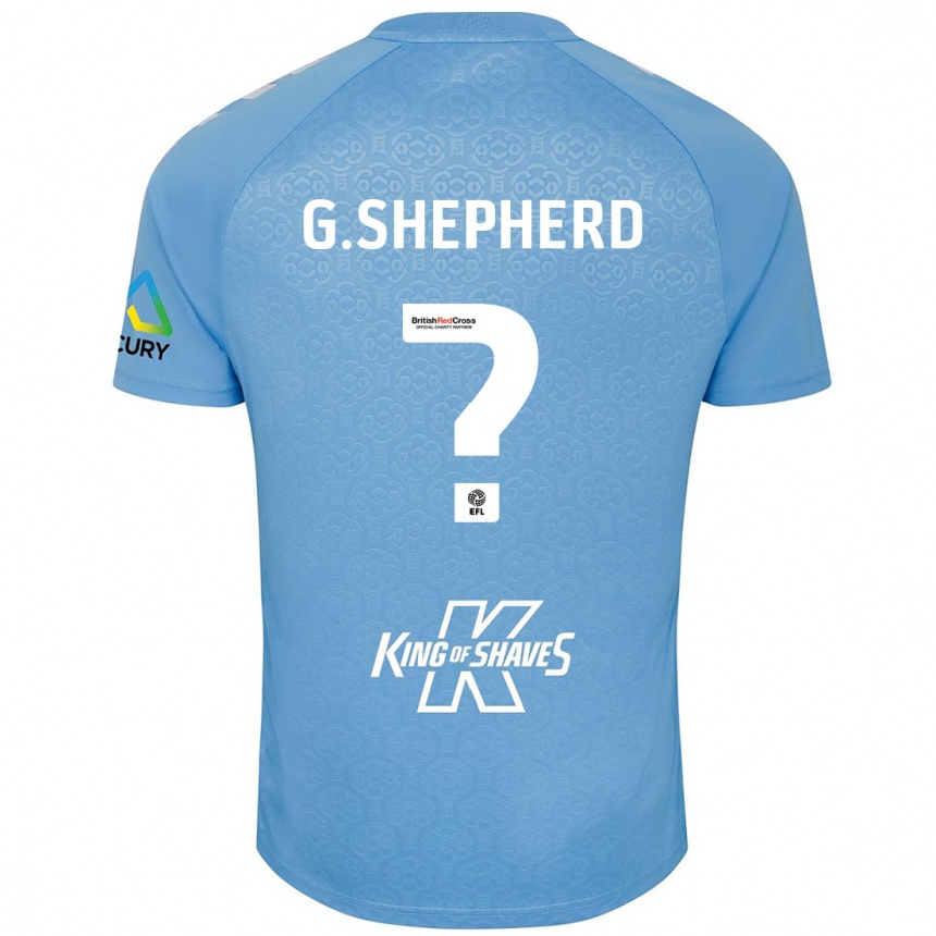 キッズフットボールGeorge Shepherd#0ブルーホワイトホームシャツ2024/25ジャージーユニフォーム