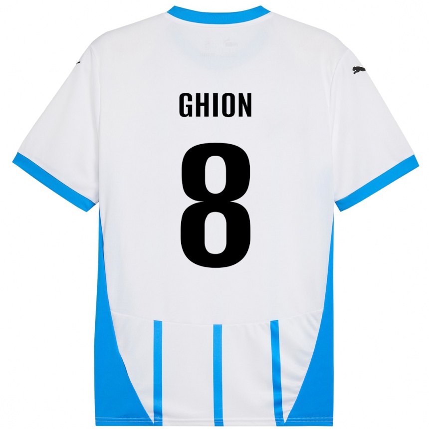 キッズフットボールAndrea Ghion#8ホワイト ブルーアウェイシャツ2024/25ジャージーユニフォーム