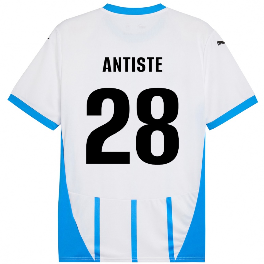 キッズフットボールJanis Antiste#28ホワイト ブルーアウェイシャツ2024/25ジャージーユニフォーム